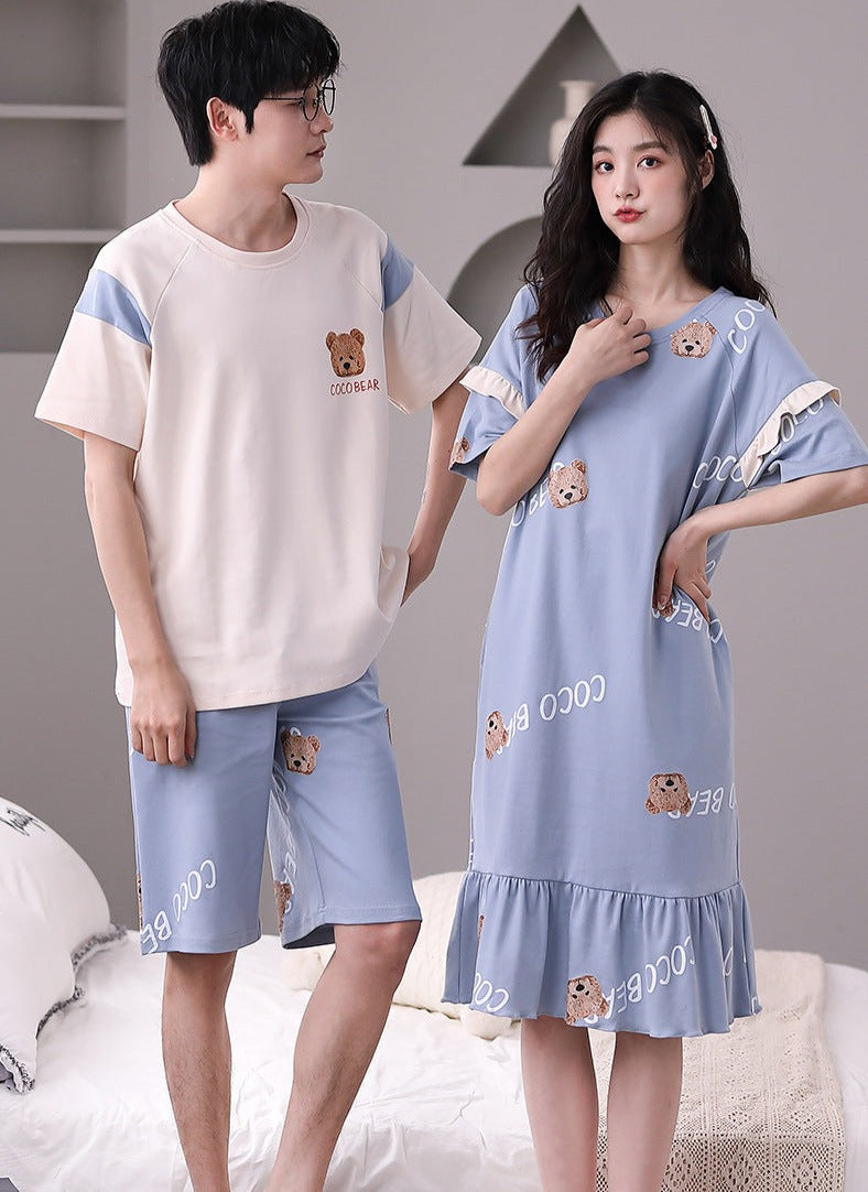 Matching Bear Summer Pajamas Set for 2 Pure Cotton