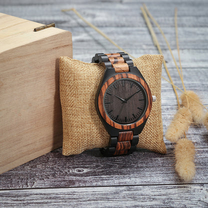 Engraved Wooden Mens Analog Watch