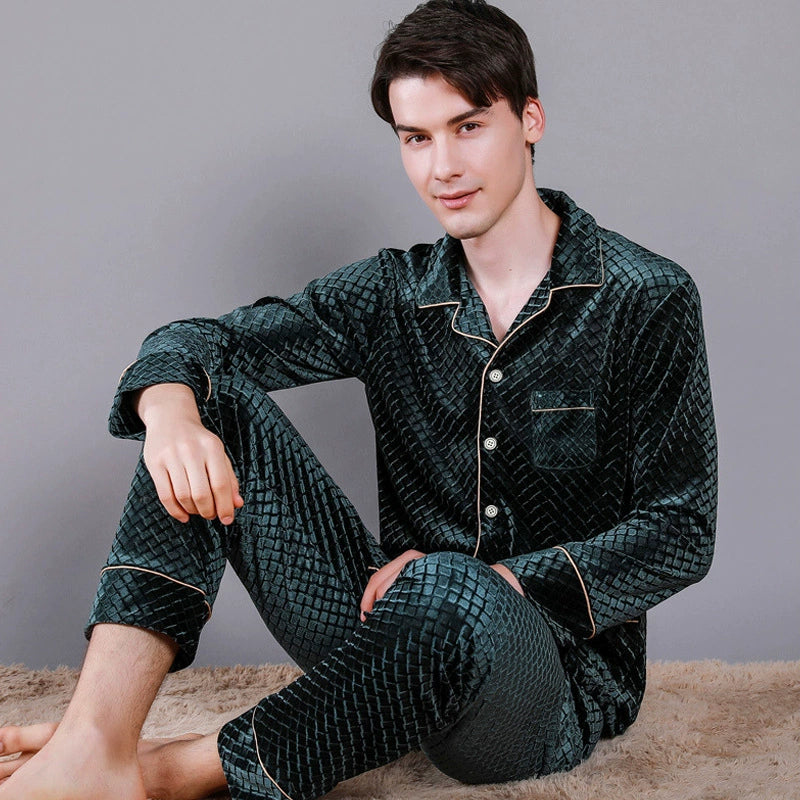 Luxury Textured Velvet Long-Sleeve Couple Pajamas
