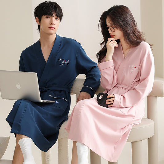 Couples Matching Nightgown Bathrobe Set Premium Cotton