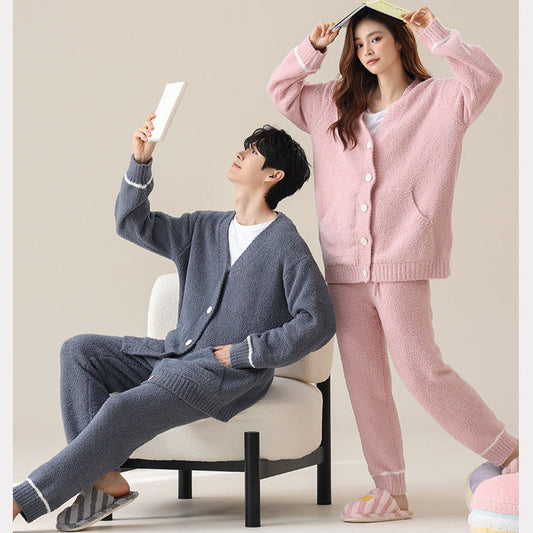 4-Piece Fluffy Warm Pajamas Set for Couples