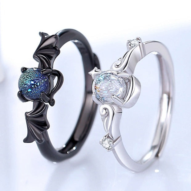 Angel and Devil Couple Rings Set - Adjustable Size