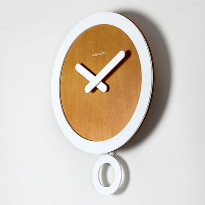 Minimalist Wood & White Pendulum Silent Wall Clock (13.8")