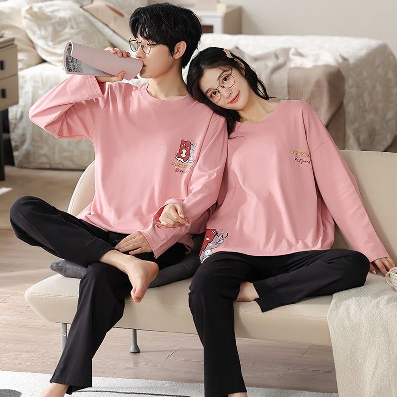 Playful Matching Couple Pajamas – Soft Cotton with Cute Embroidery by Gullei