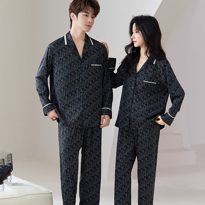 Luxury Monogram Faux Silk Couple Pajamas – Fashion-Forward Matching Sleepwear