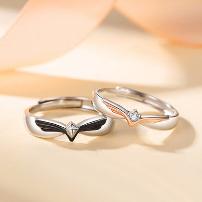 Matching Angel Wings His Hers Couple Rings Set
