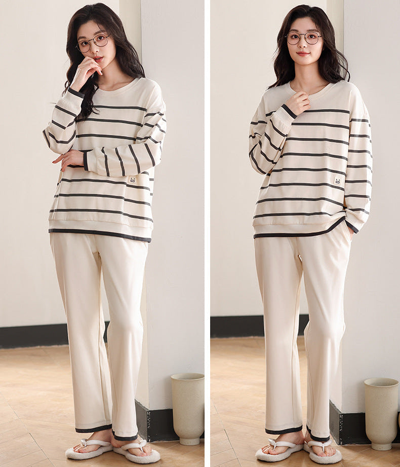 Matching Couple Pajamas Set – 100% Cotton Minimalist Striped Loungewear