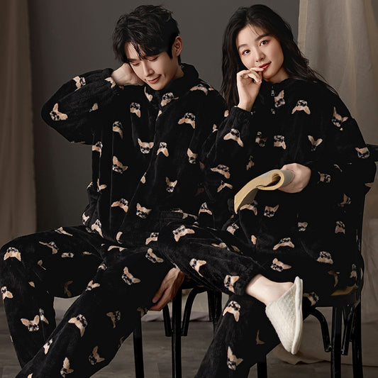 Thickened Flannel Couples Chihuahua Pajamas Set