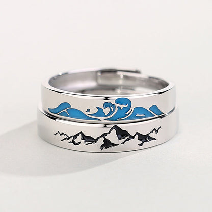 Mountain Ocean Matching Promise Rings Set for 2