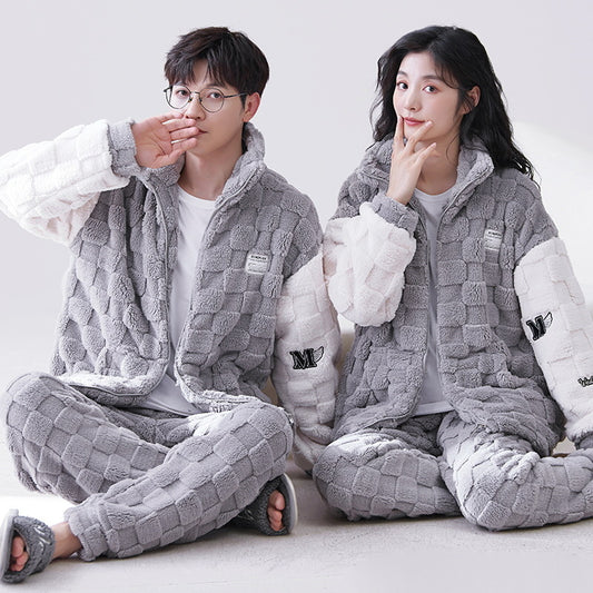 Thickened Flannel 4-Piece Couples Pajamas Set