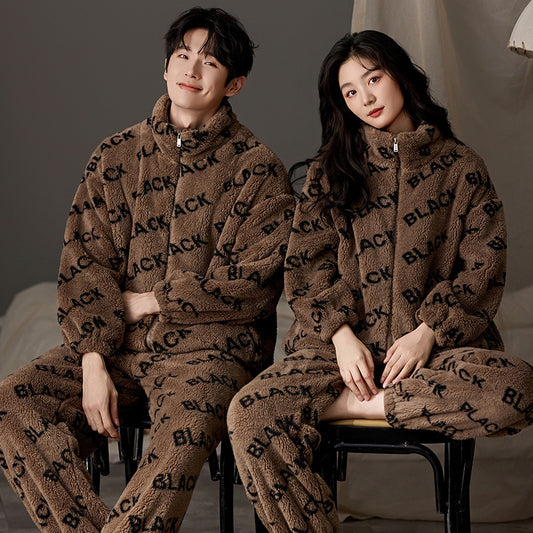 4-Piece Zipper Flannel Pajamas for Couples