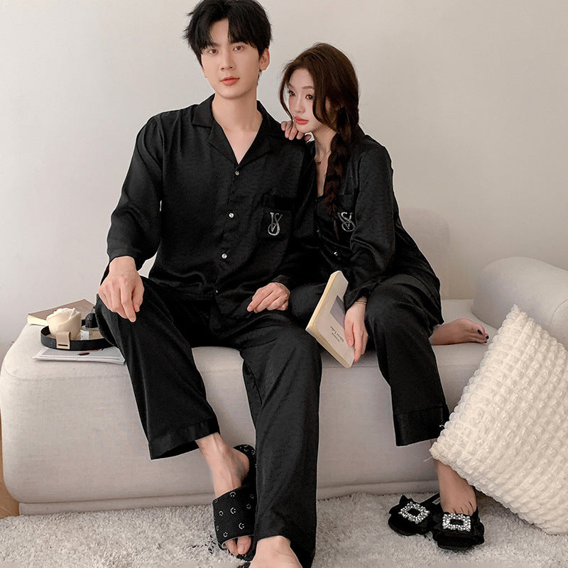 Matching Couple Pajamas – Embroidered Monogram Faux Silk Set for Couples