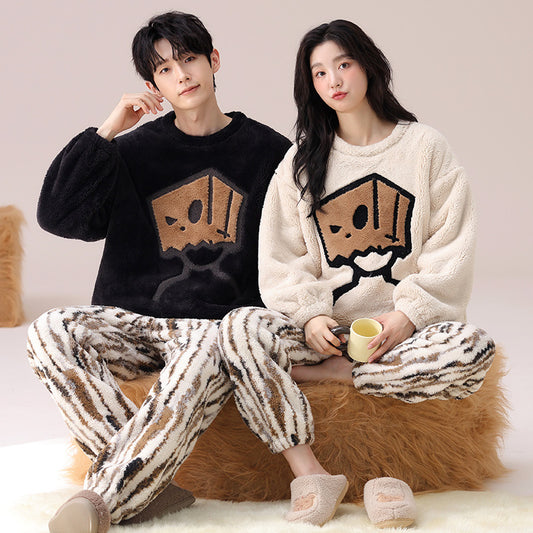 4-Piece Flannel Thick Winter Pajamas for Couples