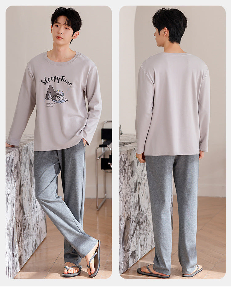 Soft Lounge Couple Pajamas – Cotton Sleepwear with Sleepy Puppy Prints by Gullei