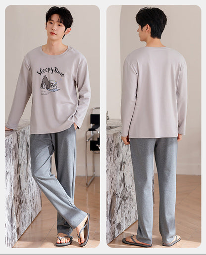 Soft Lounge Couple Pajamas – Cotton Sleepwear with Sleepy Puppy Prints by Gullei