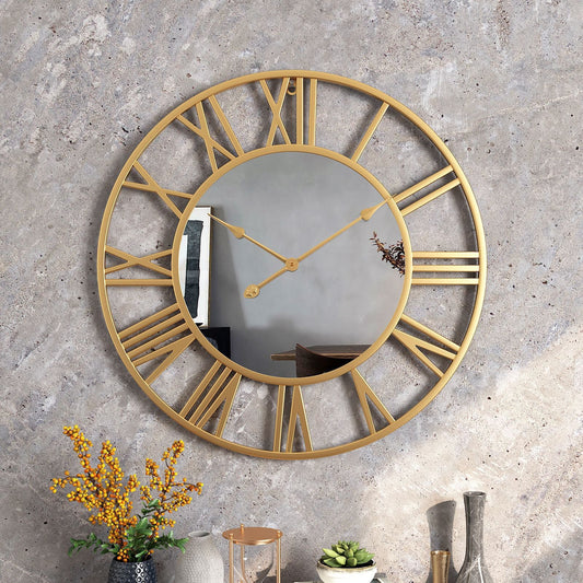 Gullei™ Modern Mirror Wall Clock with Roman Numerals - Elegant 39cm Deco
