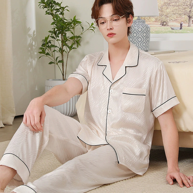 Modern Water Ripple Textured Satin Couple Pajamas