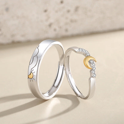Custom Engravable Sun and Moon Promise Rings for Couples