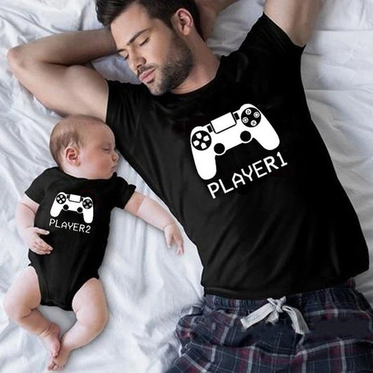 Player 1 Player 2 Dad and Baby Matching Tshirts