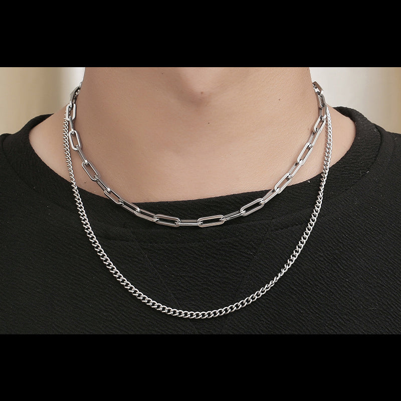 Double Layered Chain Mens Necklace
