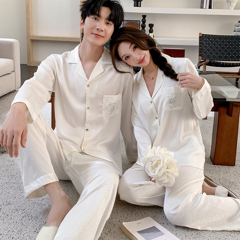 Matching Couple Pajamas – Embroidered Monogram Faux Silk Set for Couples