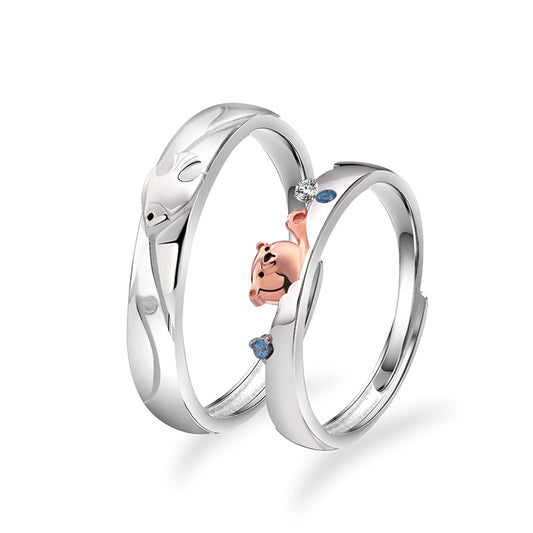 Custom Bear and Fish Promise Rings for Girlfriend Boyfriend