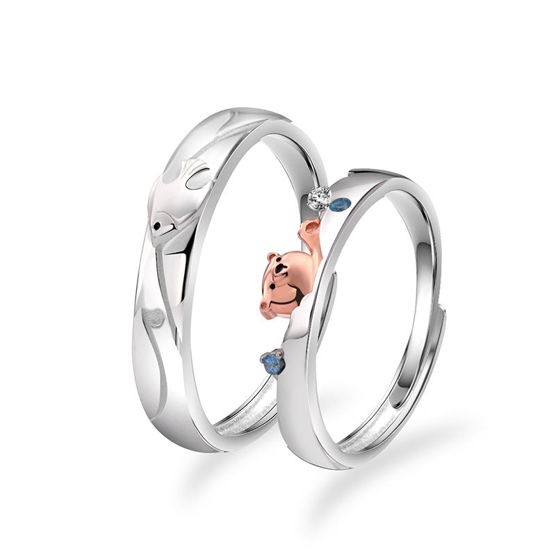 Cute Bear and Fish Rings Set His and Hers