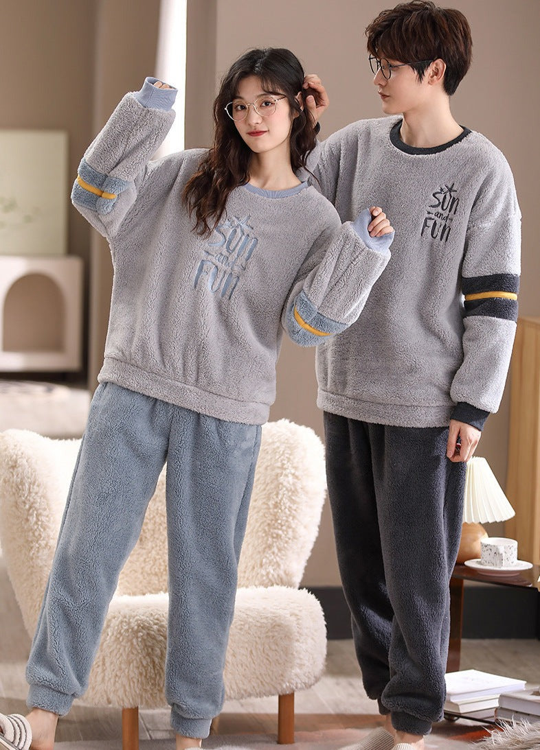 2pcs Pajamas Set Winter Women's Sleepwear Warm Flannel Pajamas For