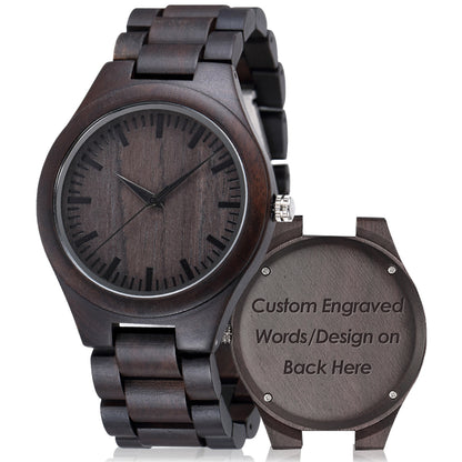 Engraved Wooden Mens Analog Watch