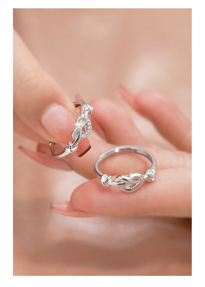 Engraved Love Knot Matching Rings for Couples