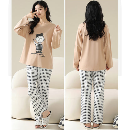 Cute Cartoon Couple Pajamas - Long Sleeve Cotton Set