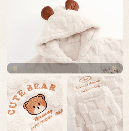 4-Piece Ultra Warm Bear Matching Hoodie Pajamas