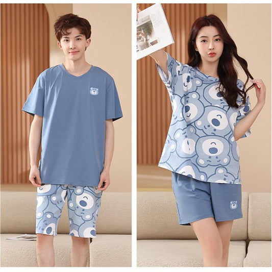 4-Piece Bear Print Short Sleeve Pajamas Set 100% Cotton