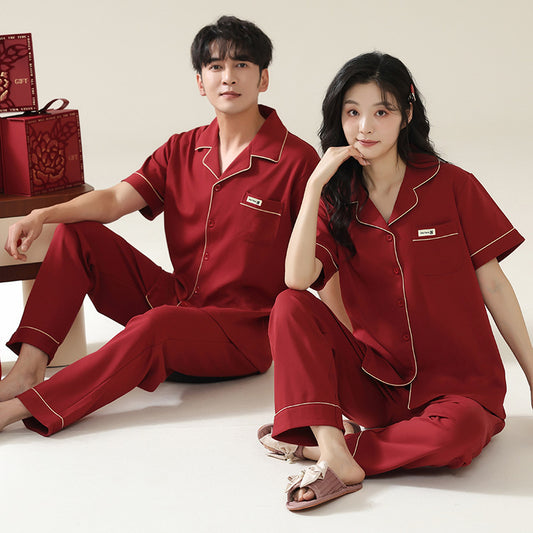 Short Sleeve Red Couples PJs Set 100% Cotton