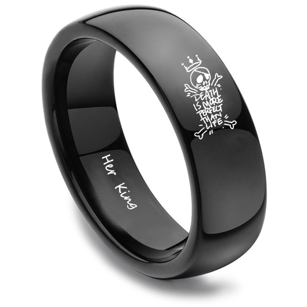 Engraved Black Skull Matching Rings Set