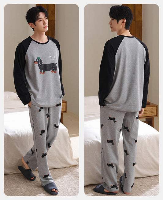 Pet-Lover Couple Pajamas – Cotton Sweet Dog Print Lounge Set by Gullei