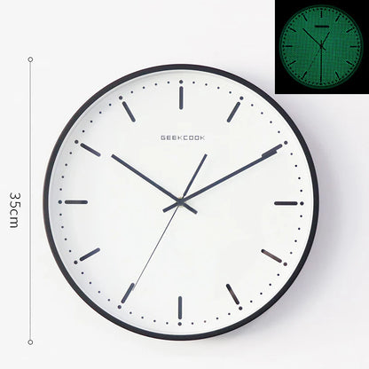 Minimalist Night-Glow Silent Wall Clock — 12" Metal & Glass
