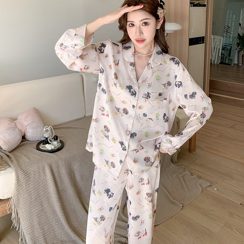 Cute Puppy Print Pajama Set for Women - Gullei