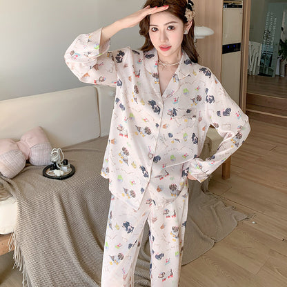 Cute Puppy Print Pajama Set for Women - Gullei