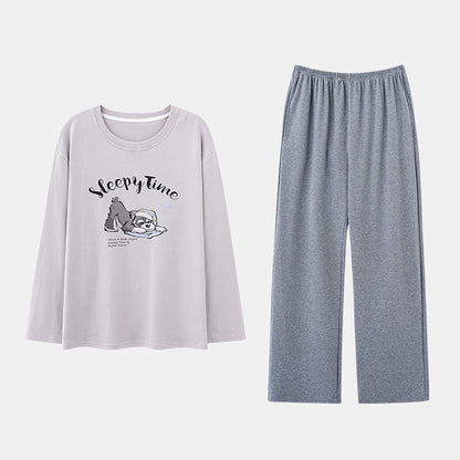 Soft Lounge Couple Pajamas – Cotton Sleepwear with Sleepy Puppy Prints by Gullei