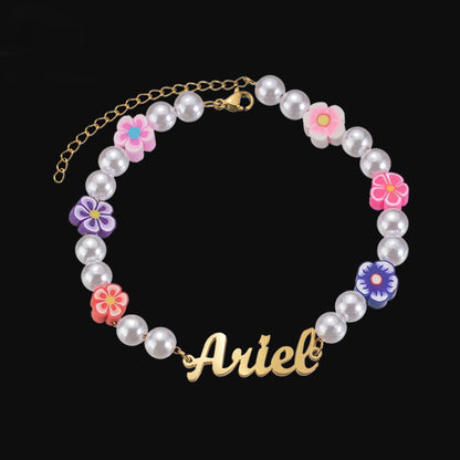 Flower Pearl Charms Name Bracelet