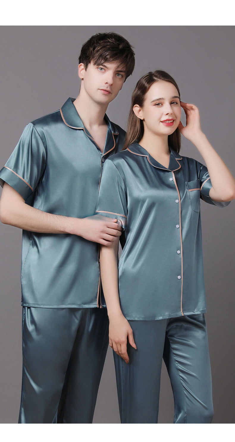 Matching Short Sleeves Silk Pajamas for Couples