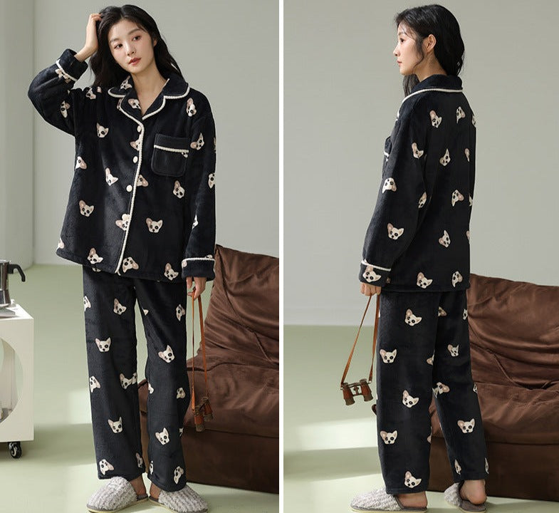 Couple Matching Nightwear Pajamas Set Dog Design Flannel