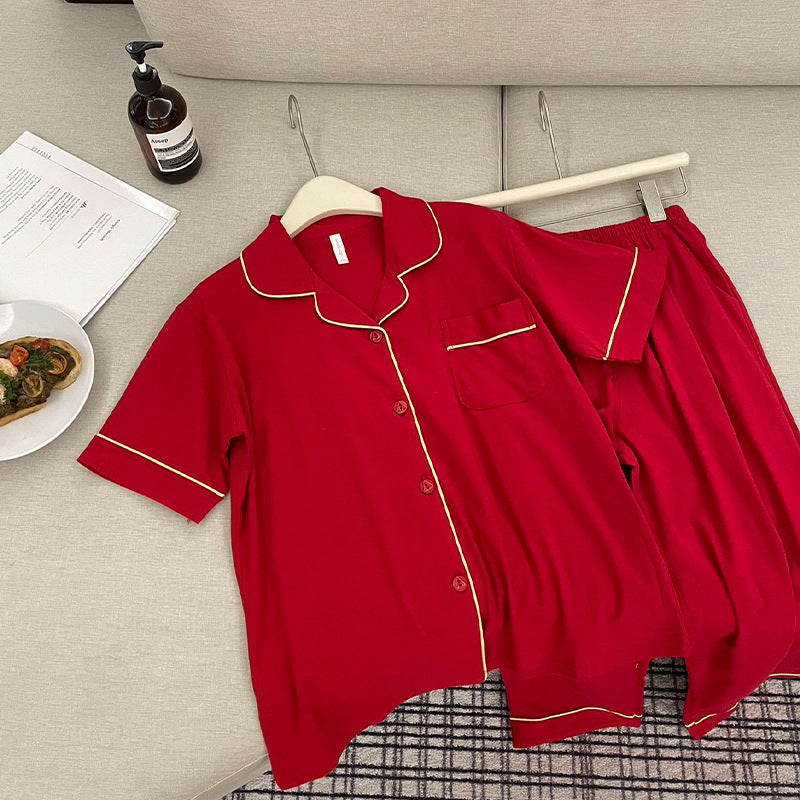 Classic Red Cotton Couple's Pajama Set