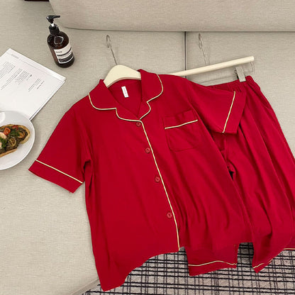 Classic Red Cotton Couple's Pajama Set