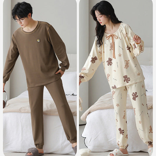 Rabbit Print Waffle Cotton Couple Pajamas