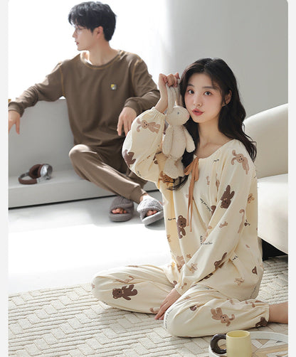Rabbit Print Waffle Cotton Couple Pajamas