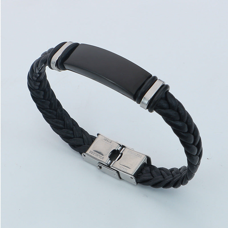 Engraved Matching Couple Bracelets Stainless Steel Leather