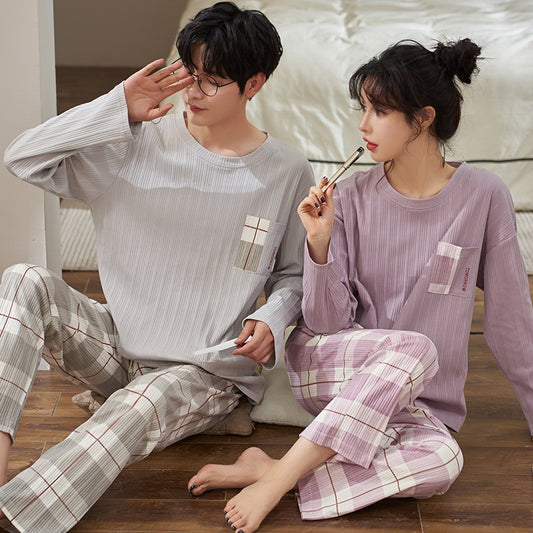 Couple Pajamas Matching Long Sleeves Sleepwear Set for Two