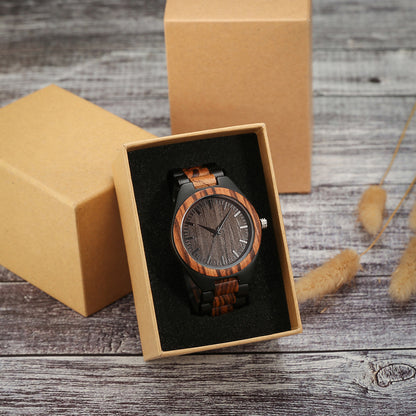 Engraved Wooden Mens Analog Watch